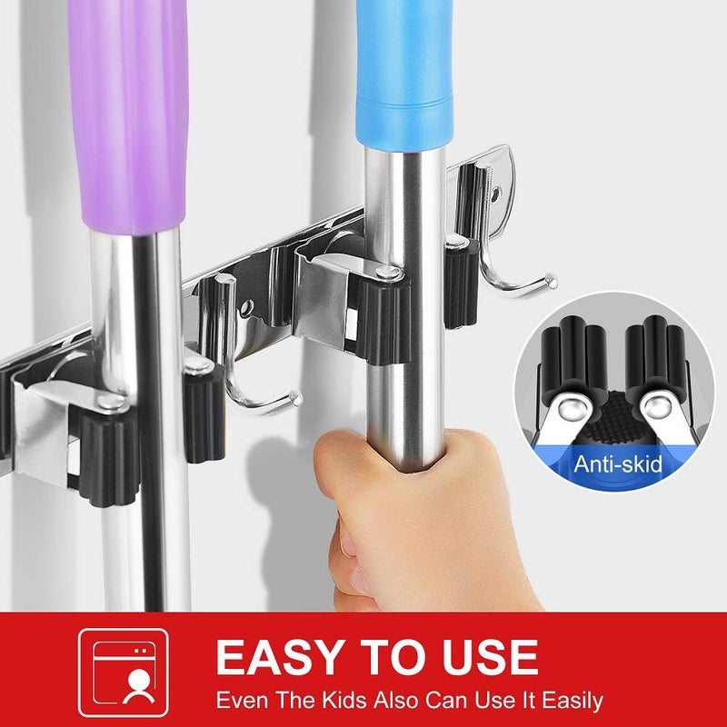IMILLET 2 Pack Broom and Mop Holder Wall Mounted, Stainless Steel Broom Holder Mop Holder Self Adhesive Heavy Duty Hooks Storage Organizer for Home Laundry Room Garden Garage Closet Kitchen - Image 5